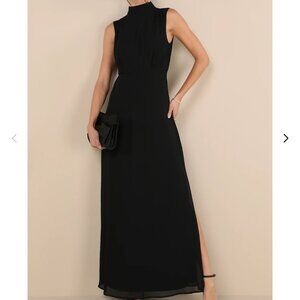 Classic Elegance Black Chiffon Sleeveless Mock Neck Maxi Dress - M